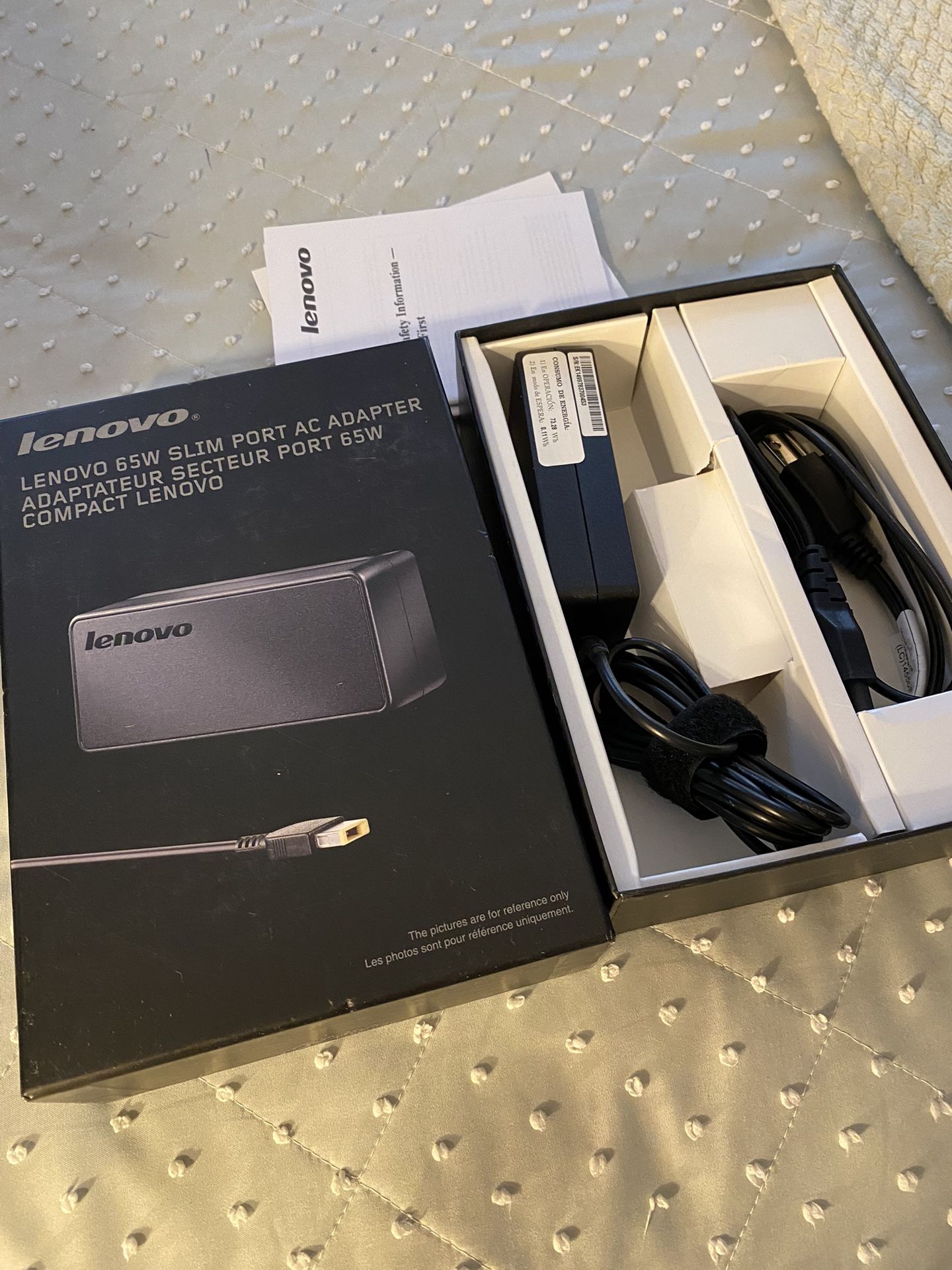 OEM Lenovo 65W Slim Port AC Adapter, PN: 5A10J46692 Open Box New