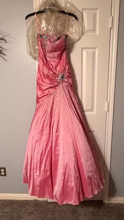 Pink Satin Beaded Formal Prom Gown