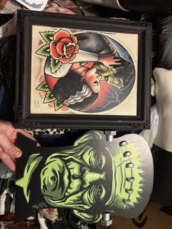 Frankenstein And Bride Halloween Home Decor Wood Sign For wall And Hand Drawn Picture Framed