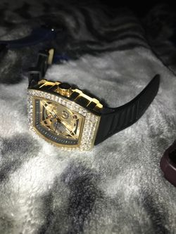 Gold Skeleton Watch with Crystal Bezel