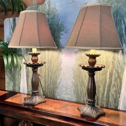 Pair of Antique Bronze Metal Lamps (Heavy) 28”
