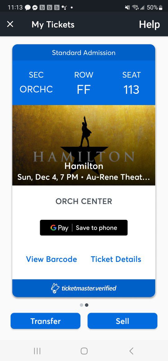 1 Hamilton Ticket Left! Dec 4th 7pm