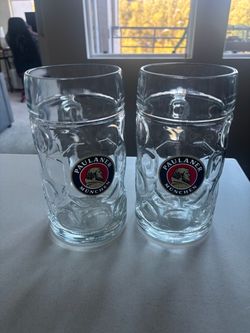 Pair of Official Paulaner München 1L Dimpled Beer Mugs (Oktoberfest)