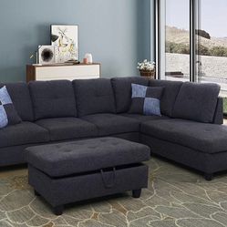 Fabric Black gray sectional couch 