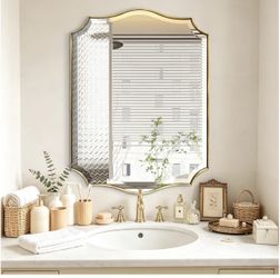 Gold Bathroom Wall Mirror 30" × 22" - Wavy Design