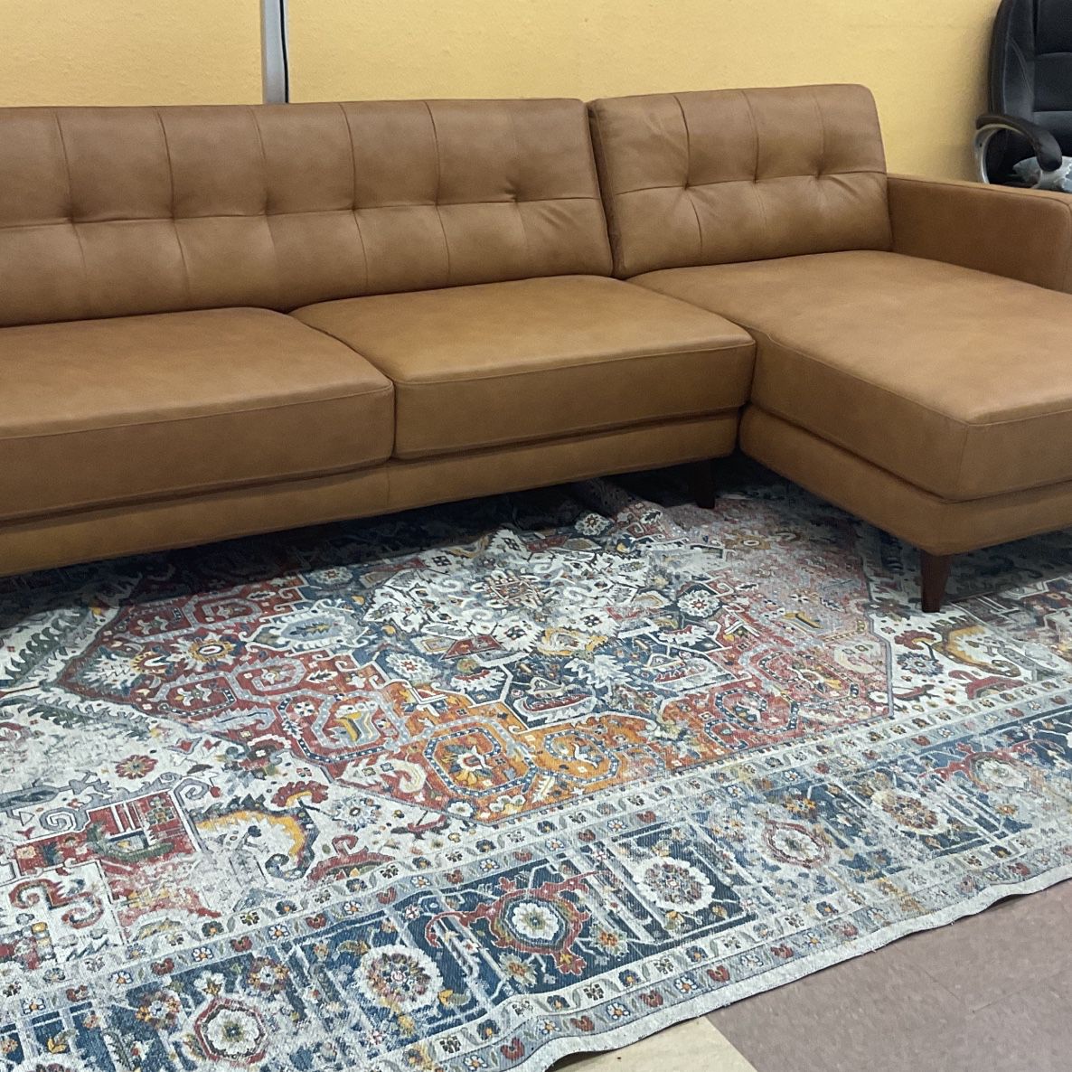 Real Leather Right Chaise Sectional 