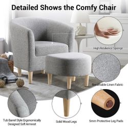 Set of Two - 27" Wide Barrel Chair with Ottoman