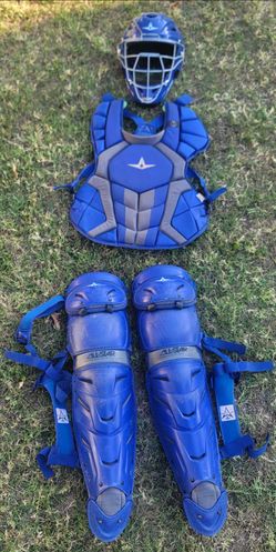 All Star System 7-Axis Adult Catchers Gear Set with Hockey Style Mask Royal blue Gray  Men