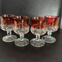 MCM King's Crown-Cranberry Flashed  by Tiffin-Franciscan Claret Wine 4 3/8" Stemmed Glass Set of 4