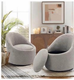 COLAMY Chenille Fabric 360 Swivel Accent Chair Set of 2, Light beige