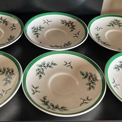 Vintage Spode Christmas Tree Saucers Lot Of 6 Made In England