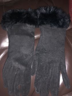 Leather black rabbit fur gloves size M