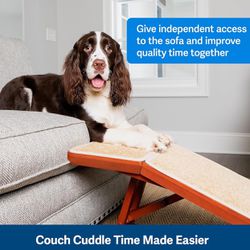 PetSafe CozyUp Sofa Ramp - Durable Wooden Pet Ramp Holds up to 100 lb - Great Couch Access for Dogs and Cats - Cherry Finish with Non-slip Carpet Trea
