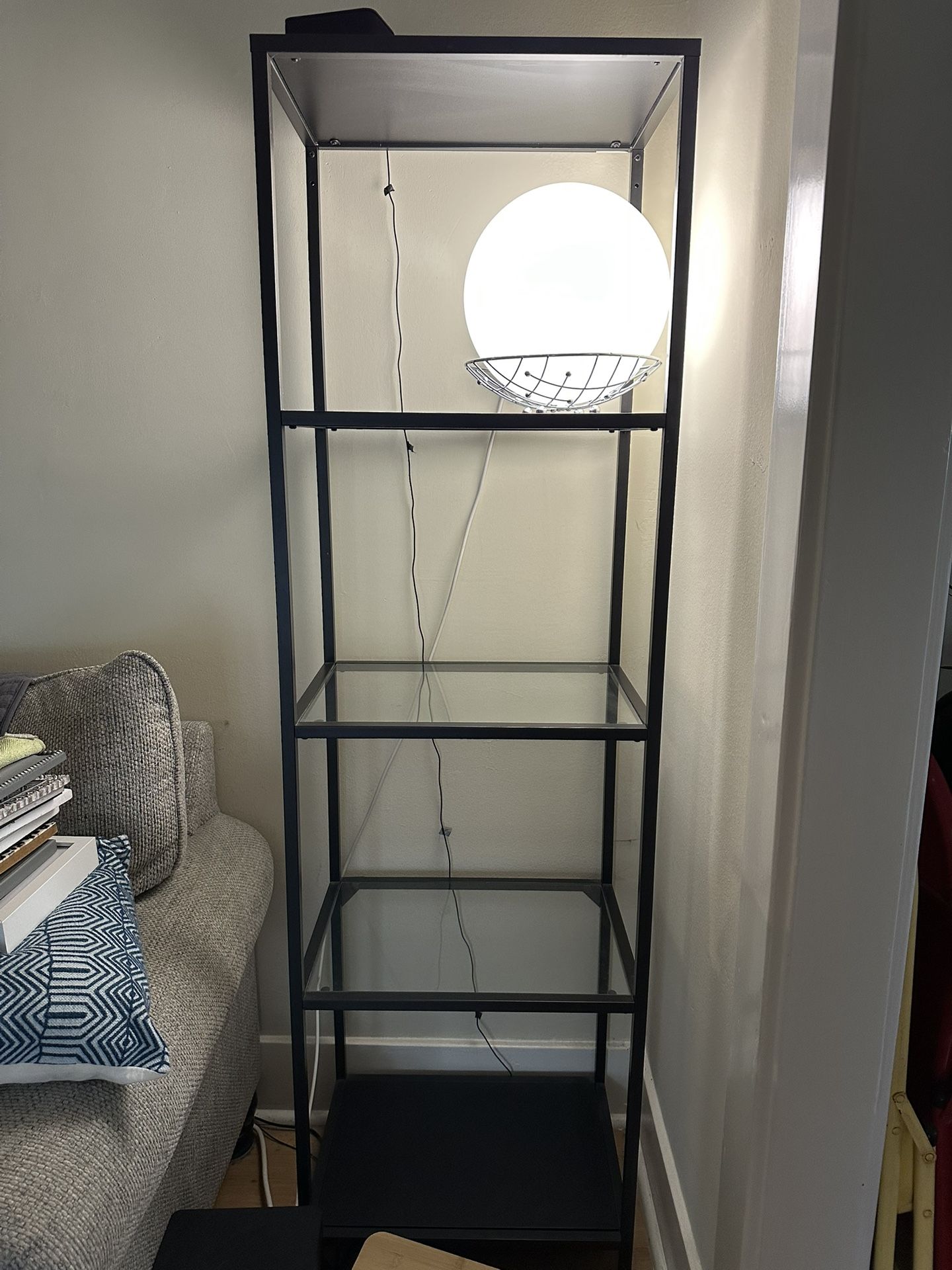 Black Metal and Glass Shelving Unit