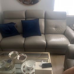 Gray Leather Recliners and Coffee Table