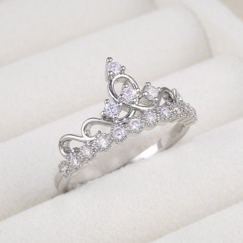 "Queen Princess Engagement Heart Crown Sweet Ring for Women, PD524