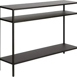 Henn&Hart 42" Wide Rectangular Console Table with Metal Shelves in Blackened Bronze, Entryway Table