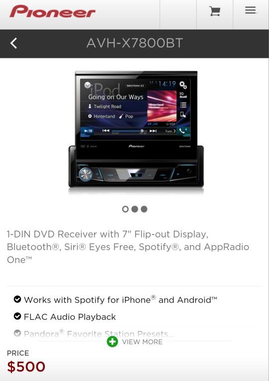 Pioneer AVH-X7800BT 1 DIN DVD RECEIVER WITH BLUTOOTH