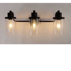 3-Light Bathroom Vanity Light, Vintage Farmhouse Wall Sconce with Seeded Glass Shades