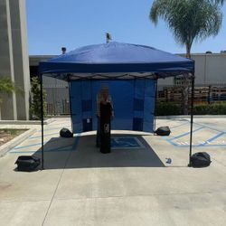 New In Box 10x10 Feet EZ Pop Up Portable Canopy Navy Blue Color Gazebo Tent With Side Wall And Sand Pouches And Carrying Bag 