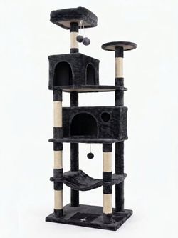Large 67-Inch Cat Tower, Heavy Duty Multi-Level Cat Condo with Stable Base, Double Arch Cat House, C