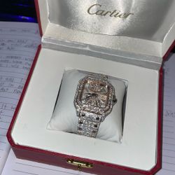 Men’s Iced-Out Skeleton Luxury Watch – Two-Tone Stainless Steel