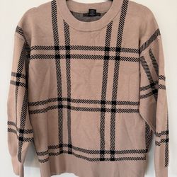 Like New Tahari sweater Women Large Brown Black Plaid Knit Soft Neutral Classic Cozy Pullover $15