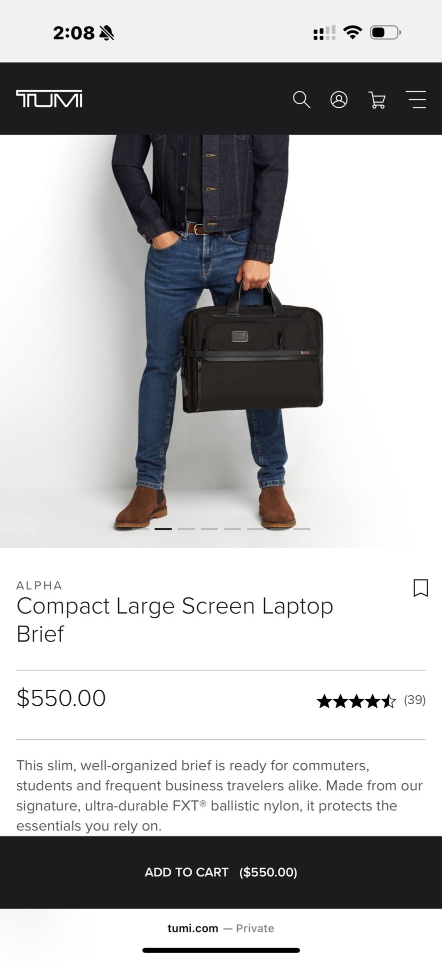Tumi Compact, Large Laptop, Brief Regular $550