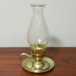 Plated Brass Candle Holder Clear Glass Freestanding Lamp With Handle Home Decoration Accent