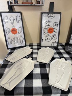 Halloween party ready Skeleton Coffin Plates and Serving Boards Set