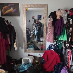 Mirror And 2 Purple Couches