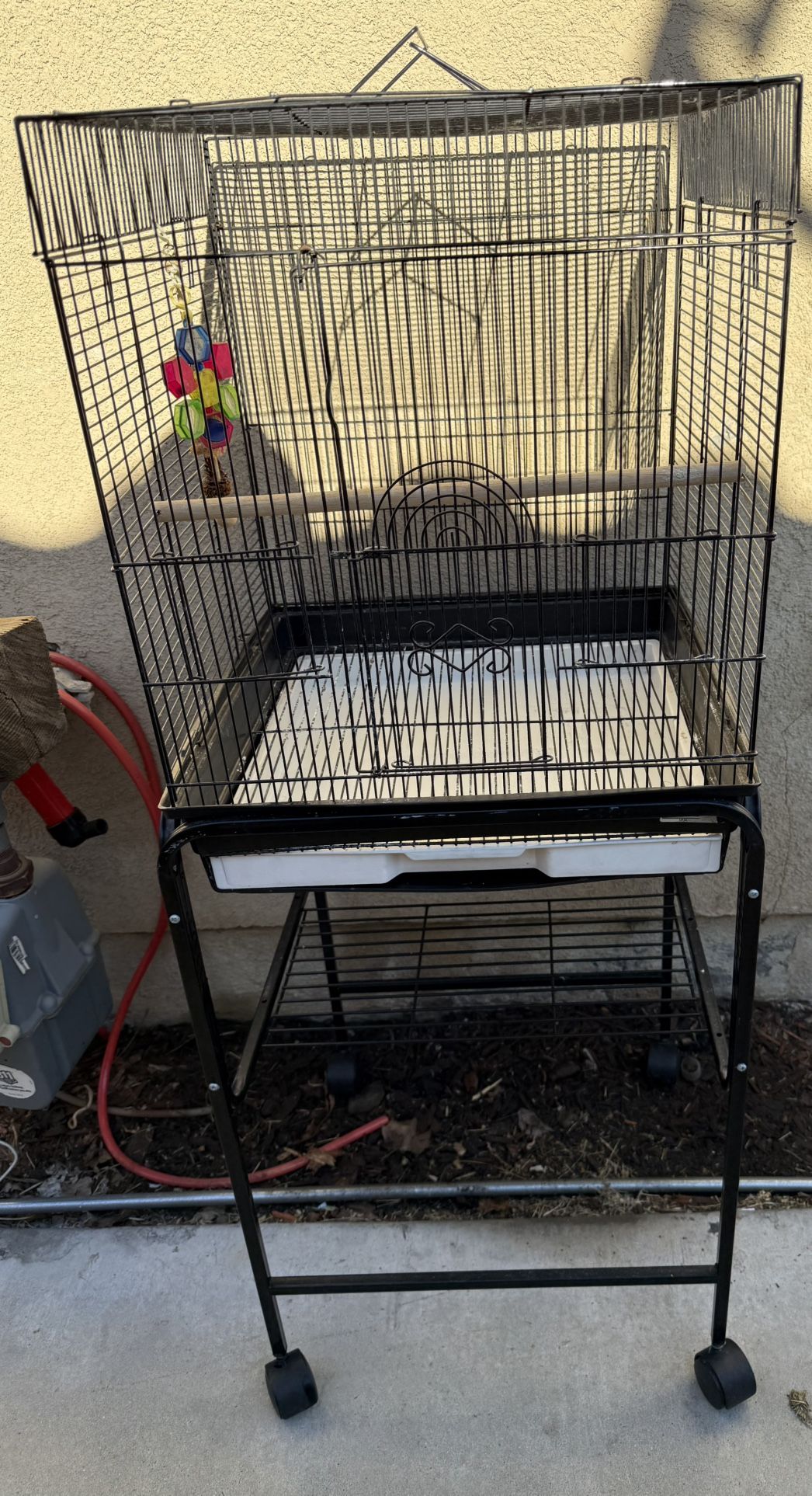 Black Metal Bird Cage with Detachable Rolling Stand for Small Birds, 47" H