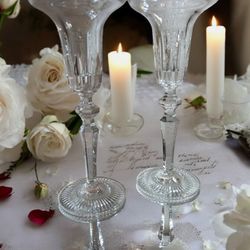 Elegant 11-Inch Tall Vintage Crystal Candle Holders.