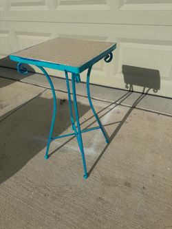 Turquoise Metal Side Table with Tile Top