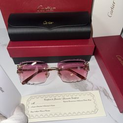 Cartier C Cut Gold Red Glasses 