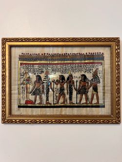 Framed Egyptian Papyrus Art with Hieroglyphics