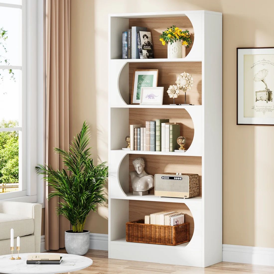 5-Tier Bookcase, 71" Wood Etagere Bookshelf with Storage Shelves