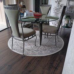 Dining Table Metal ŵ/Set Of 4 Sage Green Fabric Chairs, 4 Bar Stools, Plus Wine Display Shelf