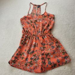 City Streets Wide Leg Orange Romper with Floral Pattern Women's Size Small