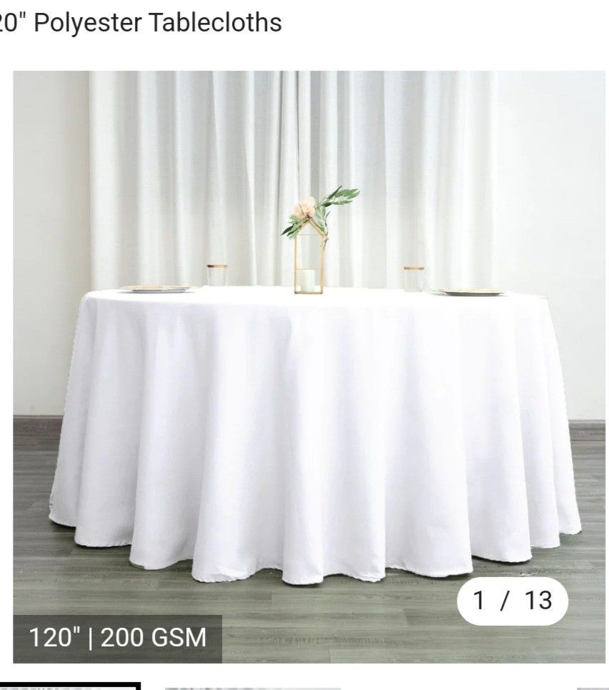 New In Package 2 White Round Polyester Tablecloths 120"