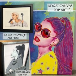 3pcs Ariana Grande Music Studio Office Home Decor - Large Canvas, Framed Art Print & Mini Framed Art