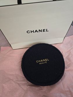 CHANEL Dark Navy BLUE MAKEUP tweed Cosmetics Pouch 6.5"x6.5"x1.5' Brand New