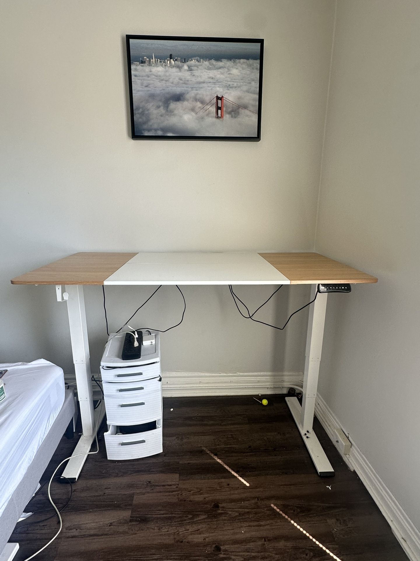 Standing Desk - Flexispot - Natural Wood & White