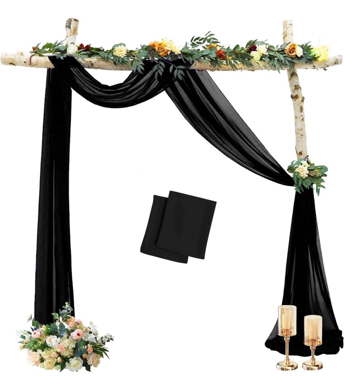MODFUNS Wedding Arch Draping Fabric Black Sheer Fabric for Draping 18Ft 2 Panels Chiffon Sheer Fabric Drapery Wedding Ceiling Drapes Curtains for Wedd