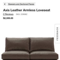 Crate & Barrel  Axis Armless  Loveseat 
