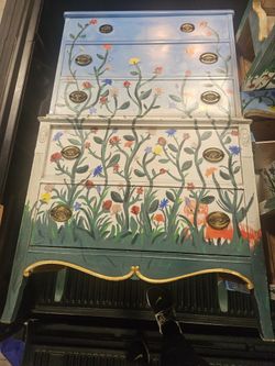 Hand Painted Flower Desk, Dresser, And Chair