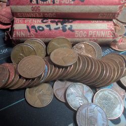 Copper Pennys 1(contact info removed) Wheat Pennies Mixed In 15 A Roll 8 For 100