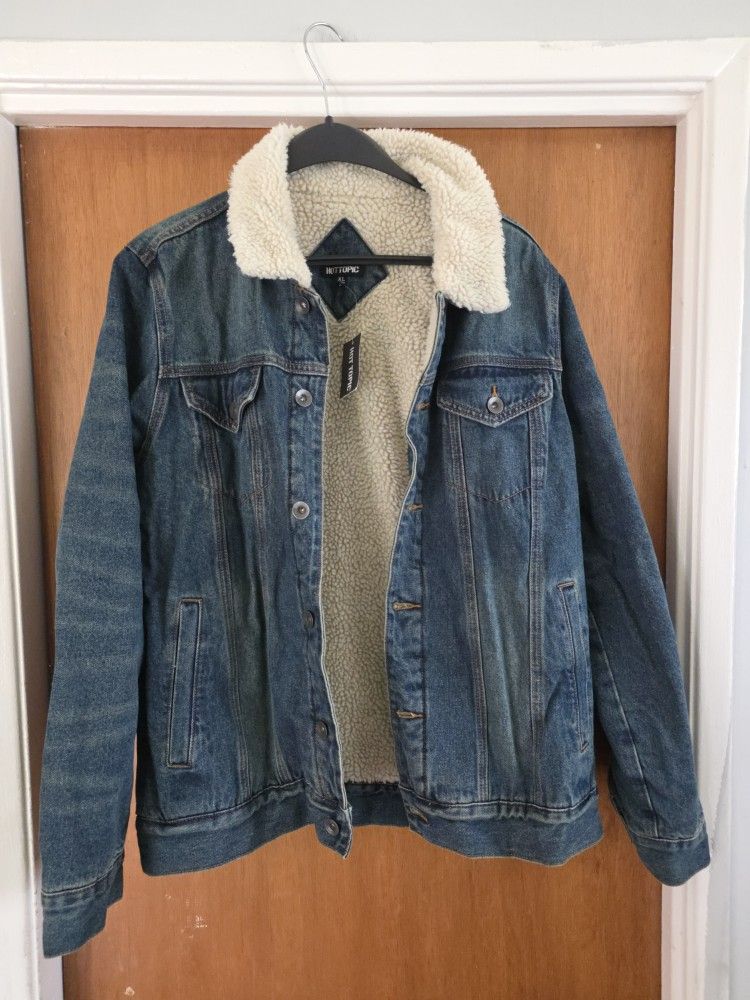 Men's Denim Jacket XL Blue Sherpa New