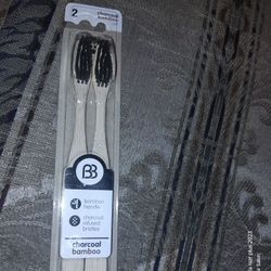 NEW "Brush Buddies" Pair Of Toothbrushes With Bamboo Handle & Charcoal Infused Bristles Only $5!!!