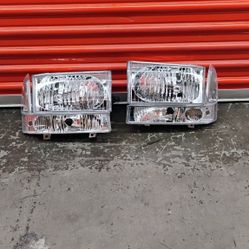 FOR 1(contact info removed) FORD F250 F350 F4500 F550 SUPER DUTY CHROME HOUSING CLEAR CORNER HEADLIGHT LAMPS